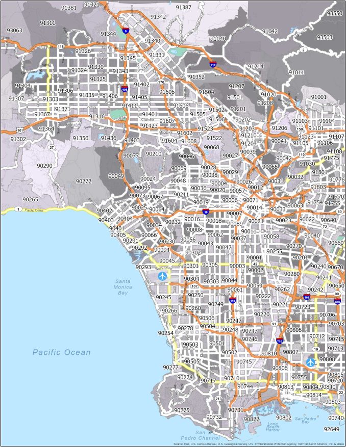 Los Angeles Zip Code Map GIS Geography