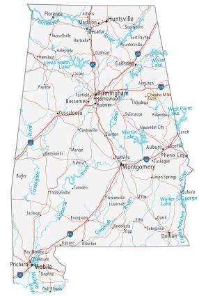 Alabama Lakes and Rivers Map - GIS Geography