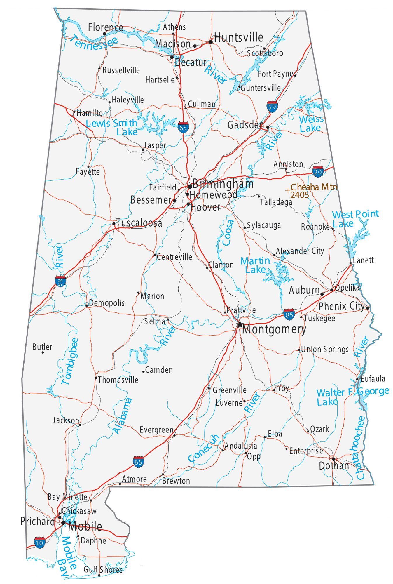 State Of Alabama Map With Cities Map of Alabama   Cities and Roads   GIS Geography