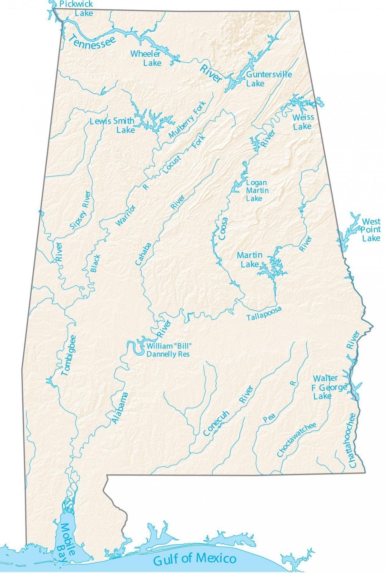 Alabama Lakes And Rivers Map Gis Geography