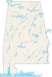 Alabama Lakes and Rivers Map
