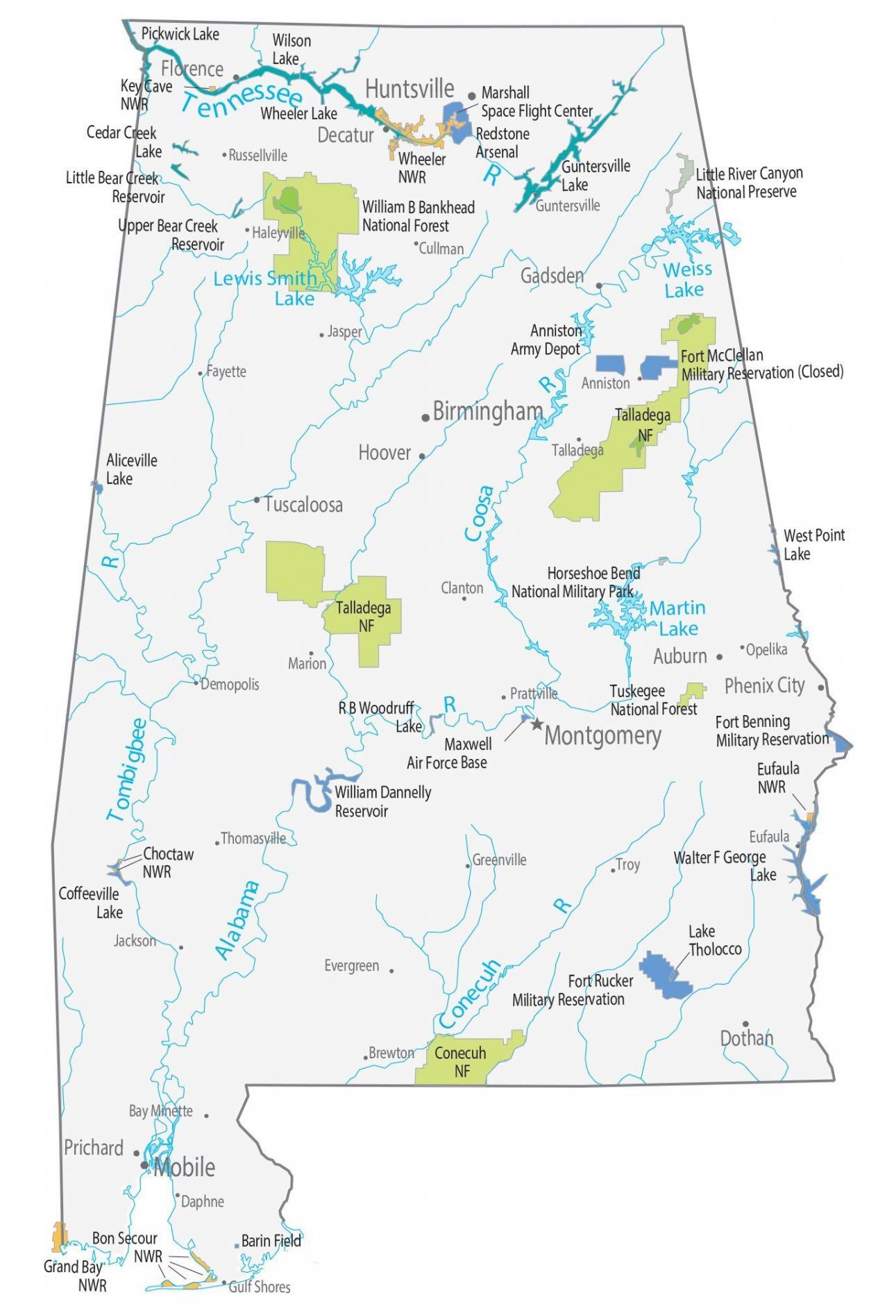 Alabama Rivers And Lakes Map Free Printable Templates 3856