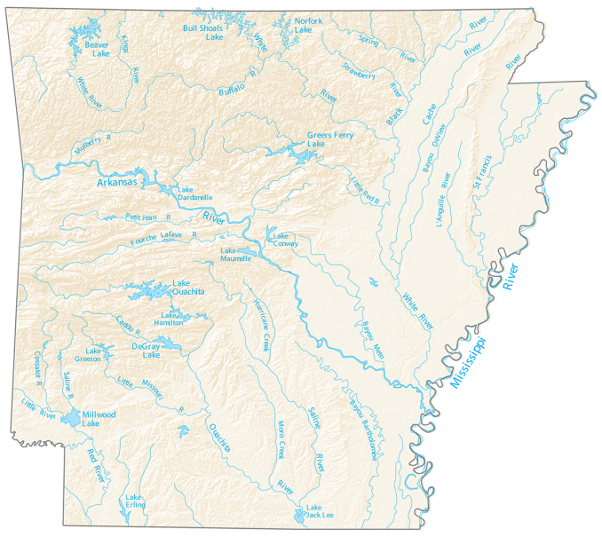 Arkansas Lakes Rivers Map