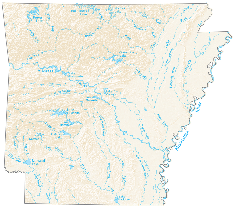 Arkansas Lakes Rivers Map