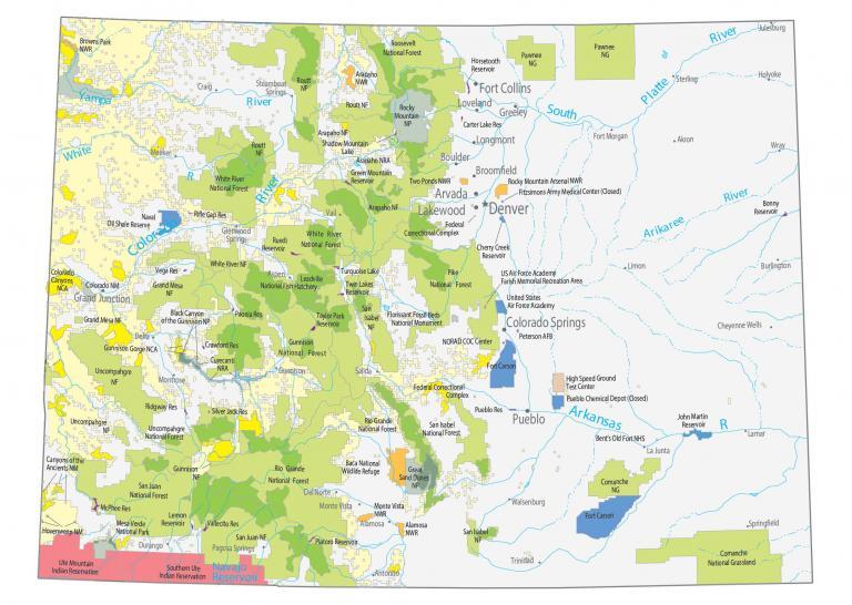 Colorado State Map – Landmarks and Places