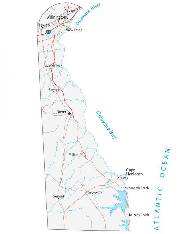 Map of Delaware – Cities and Roads