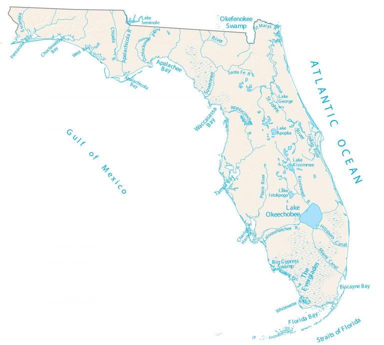 Florida Lakes and Rivers Map