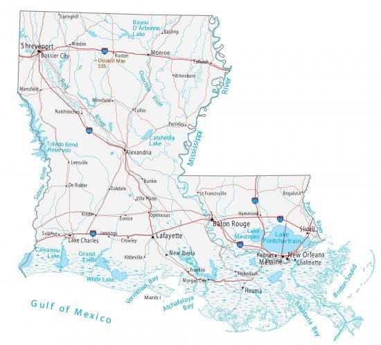 Map of Louisiana - Cities and Roads - GIS Geography