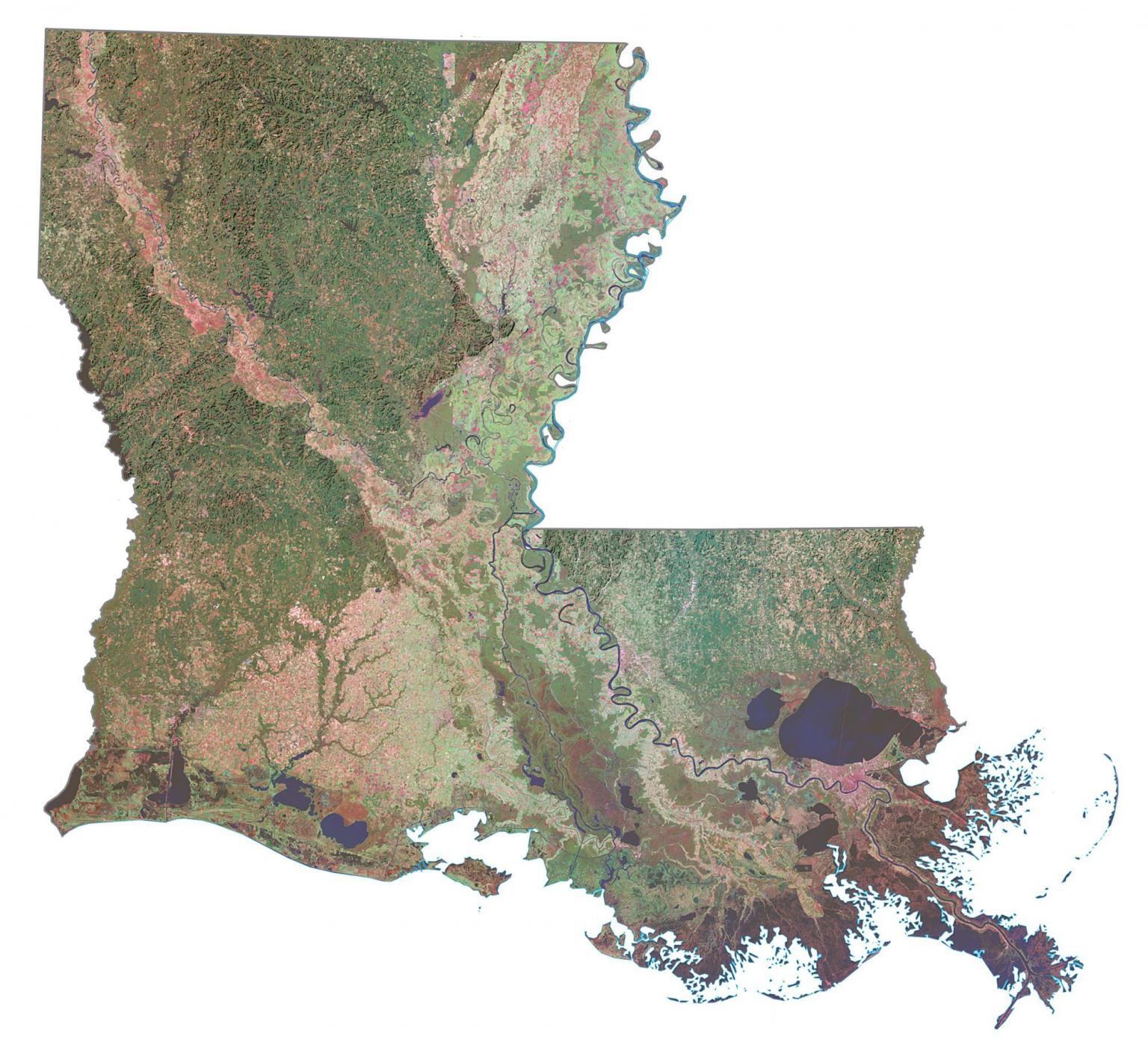 Louisiana Lakes And Rivers Map GIS Geography   Louisiana Satellite Map 1536x1390 