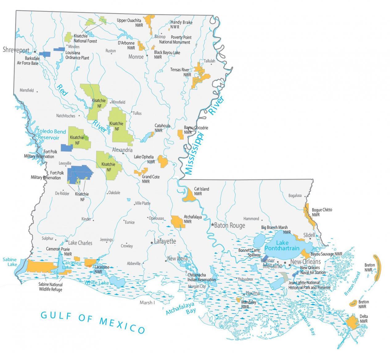 Louisiana State Map - Places and Landmarks - GIS Geography