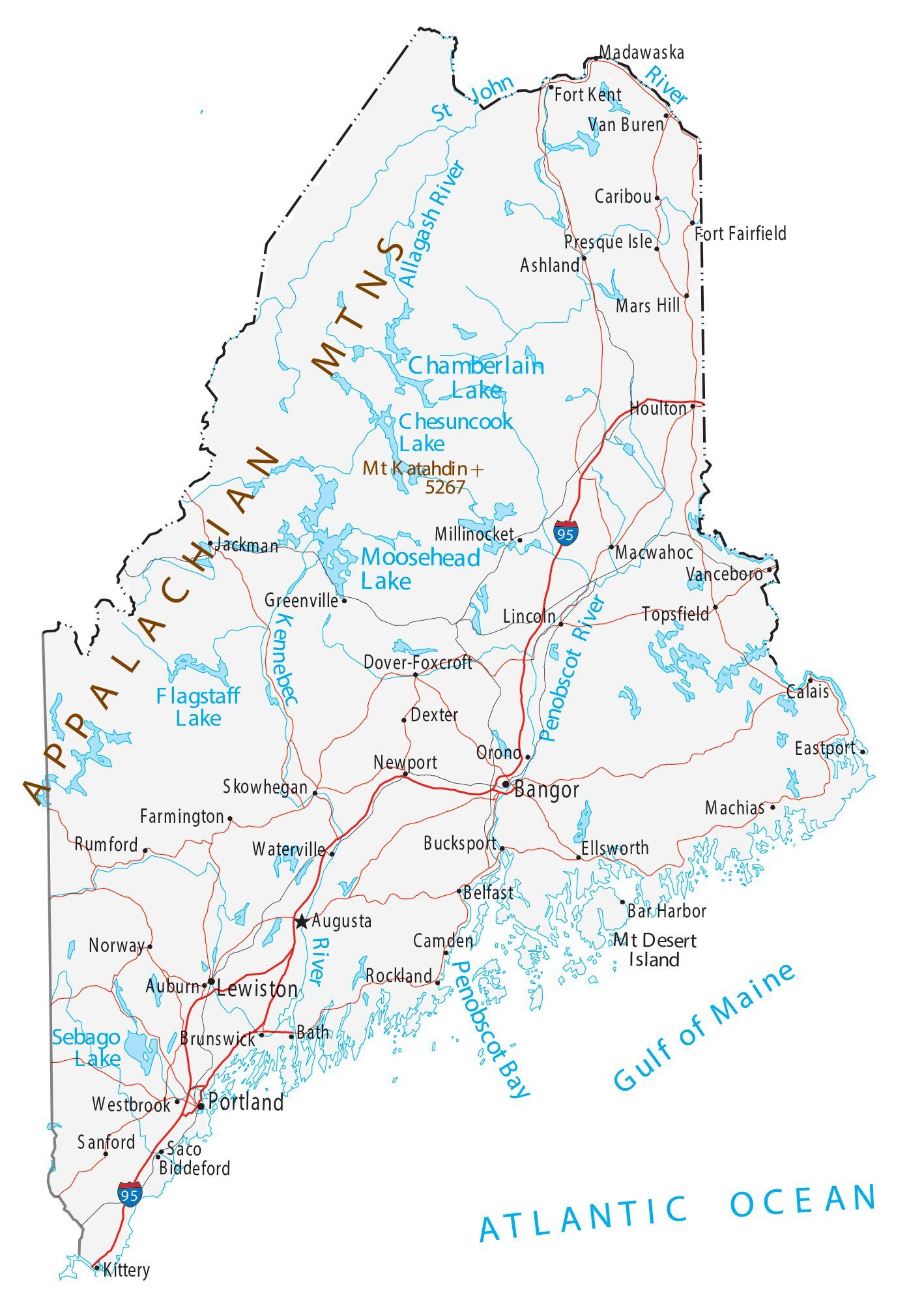 Free Map Of Maine Map Of Maine - Cities And Roads - Gis Geography