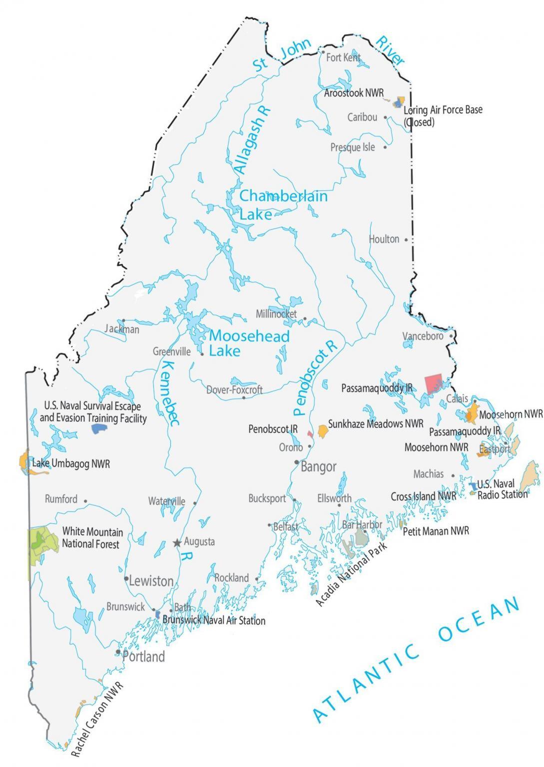 Maine Lakes and Rivers Map - GIS Geography