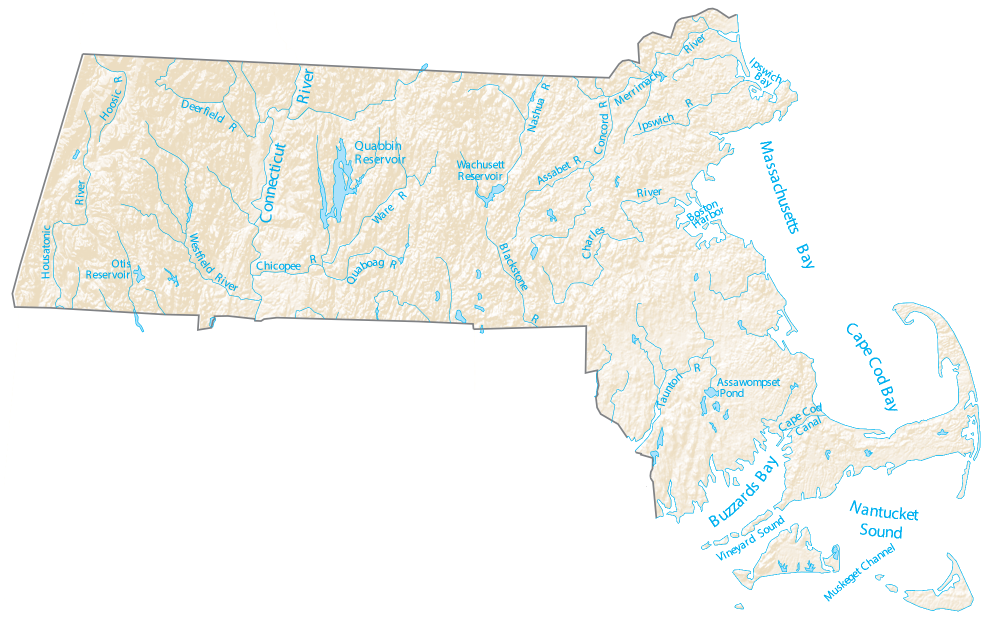 Massachusetts Rivers Lakes Map