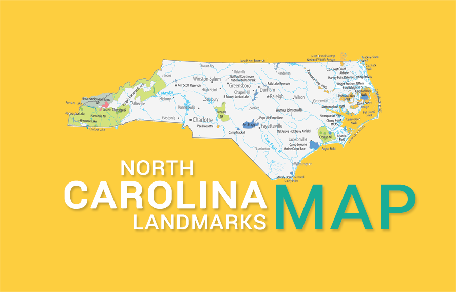 North Carolina State Map - Places and Landmarks - GIS Geography