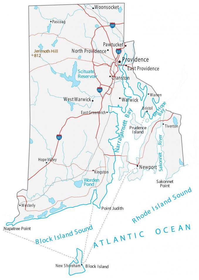 Map of Rhode Island - Cities and Roads - GIS Geography