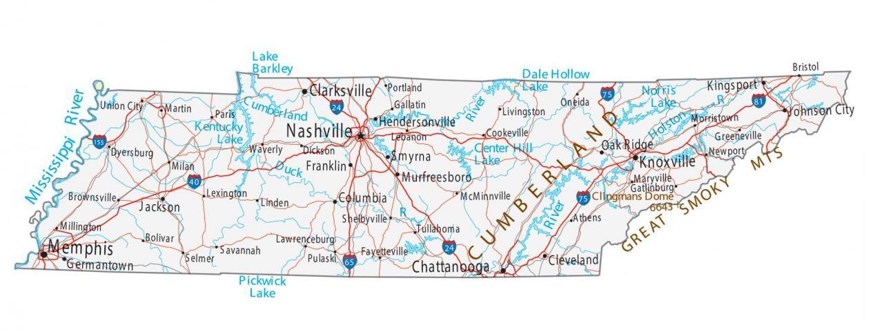 Map Of Tennessee And North Carolina Border Map Of Tennessee - Cities And Roads - Gis Geography