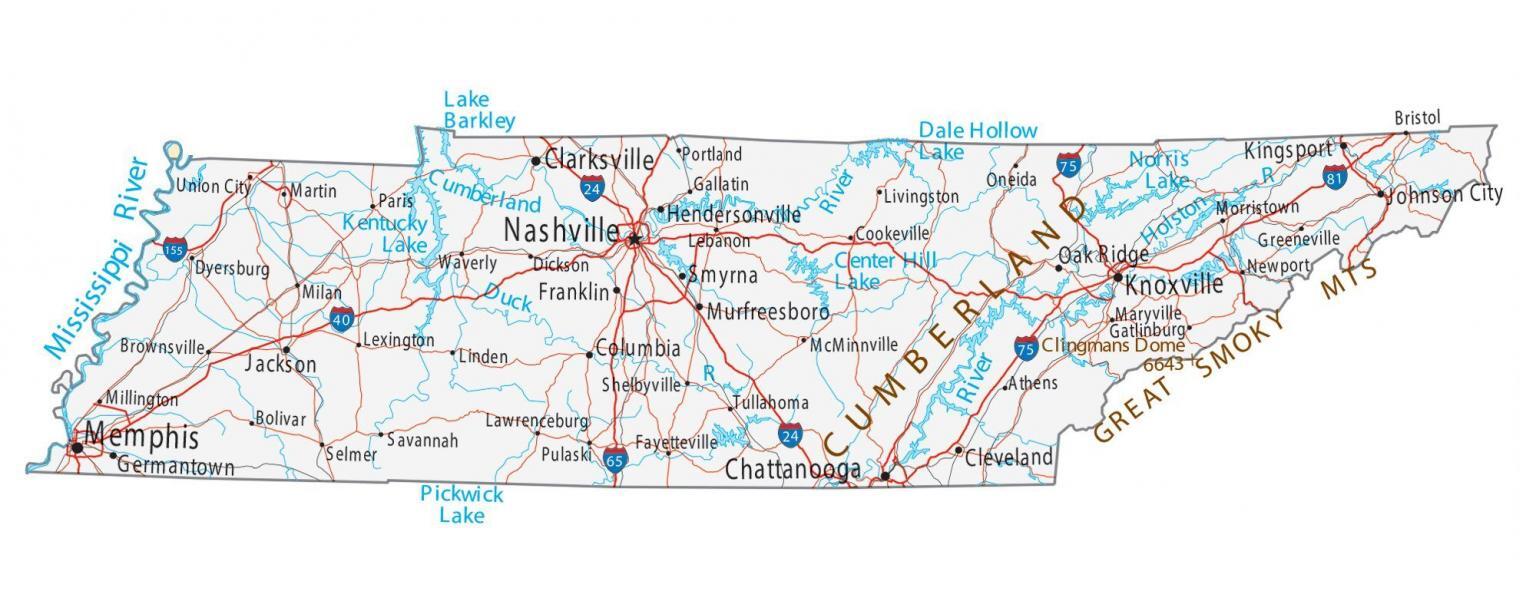Tennessee State Map - Places and Landmarks - GIS Geography