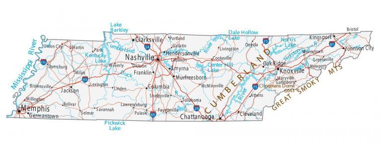 Map of Tennessee – Cities and Roads