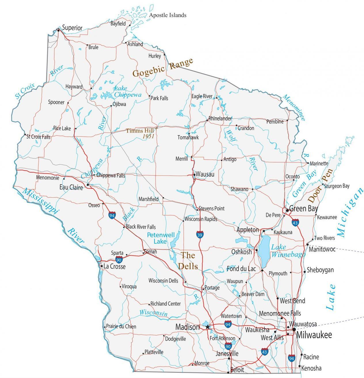 Wi Gis Maps By County Map Of Wisconsin - Cities And Roads - Gis Geography