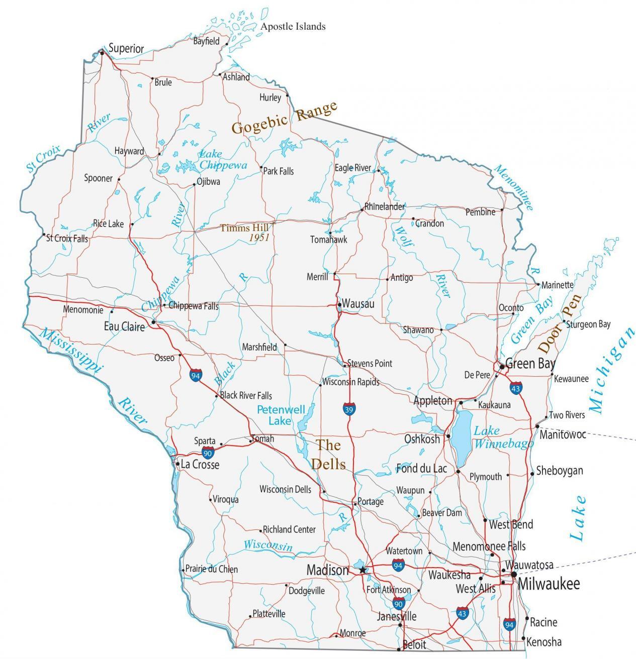 Map Of Wisconsin Cities And Roads GIS Geography