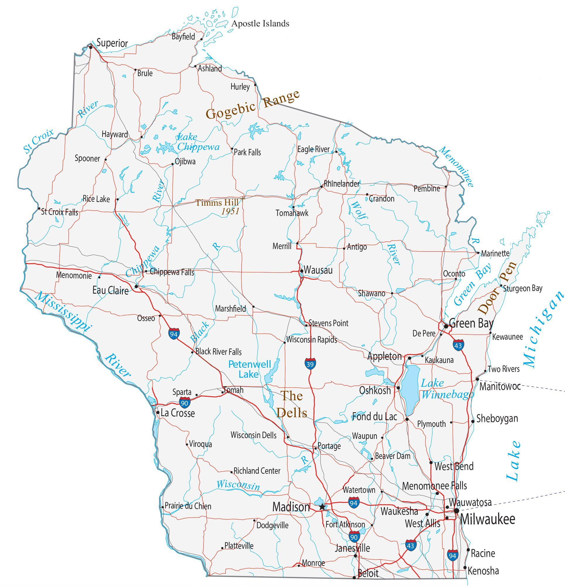 Map of Wisconsin - Cities and Roads - GIS Geography