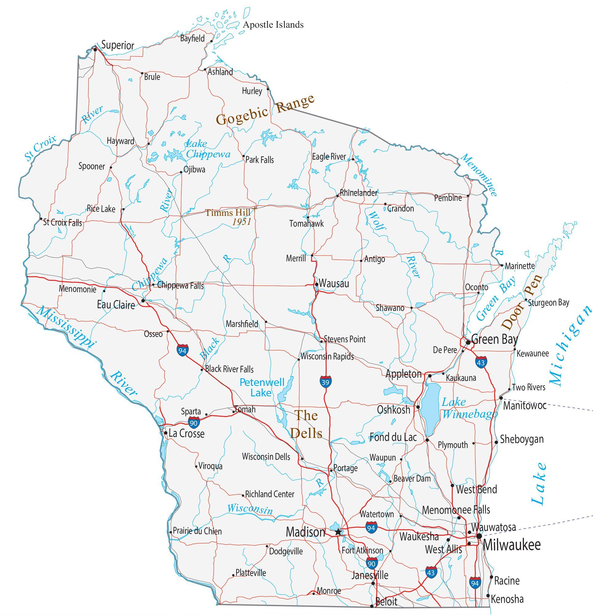 Wisconsin Map With Cities And Towns Printable