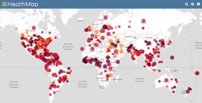 HealthMap Screenshot Real Time Disease Map