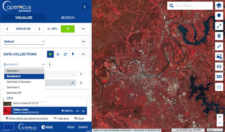 Copernicus Browser Visualize Tab