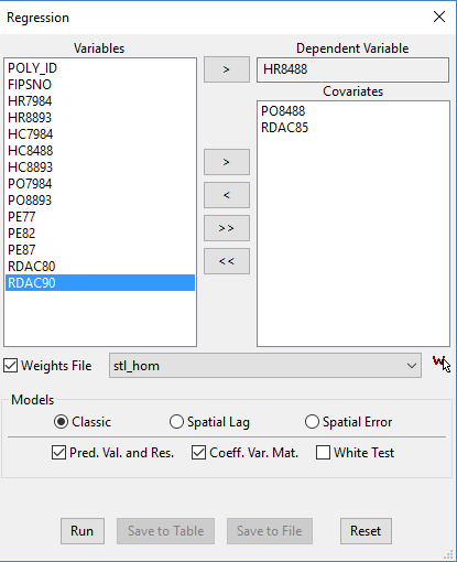 geoda regression menu