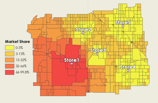 Huff Gravity Model Market Share