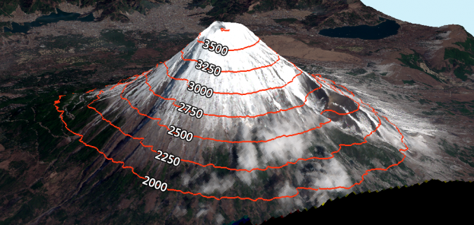 mount fuji 3d contours labels