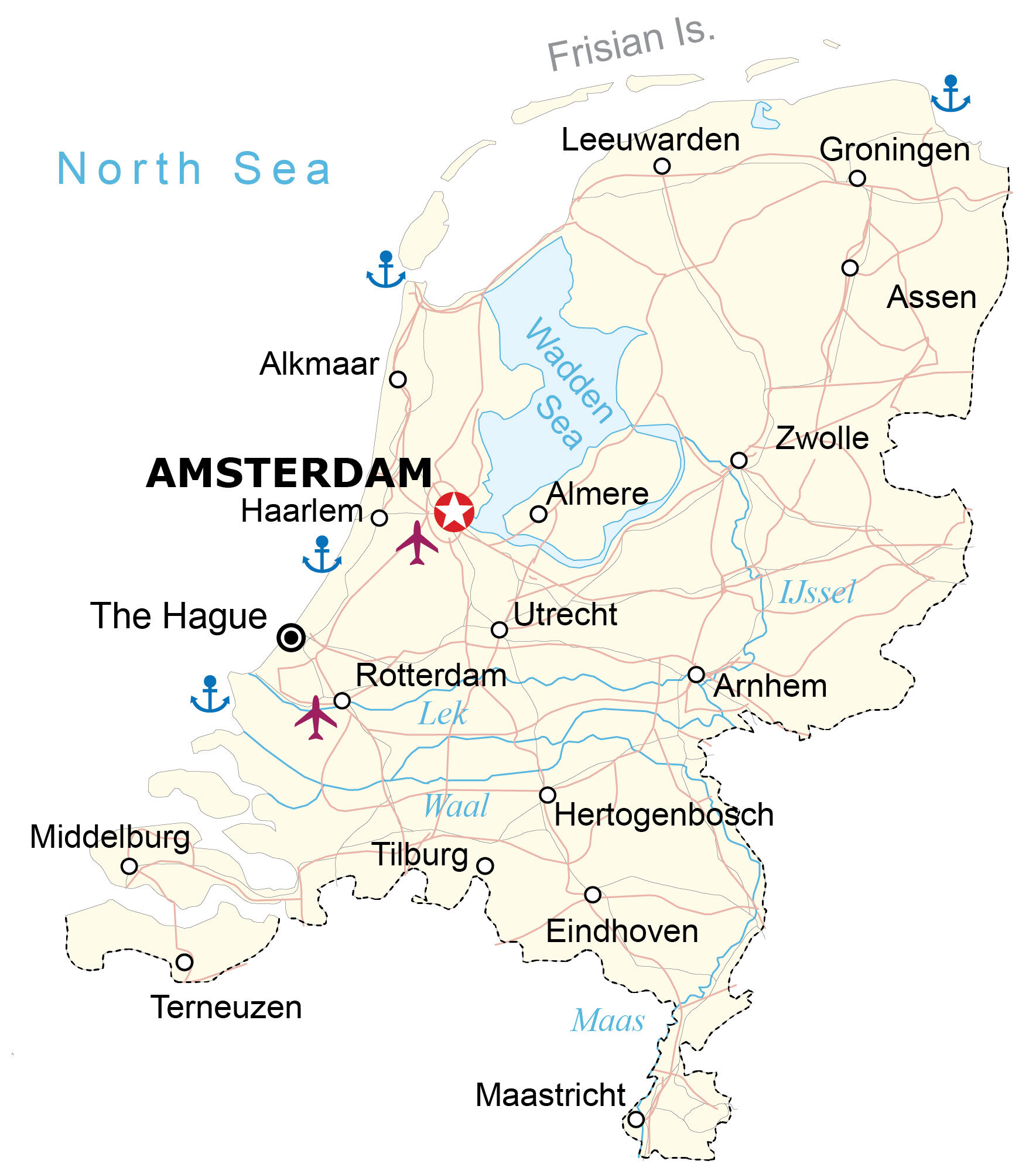 Netherlands Physical Features Map
