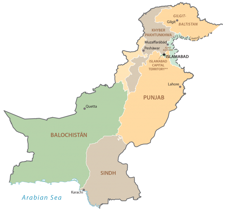 pakistan map with provincial boundaries