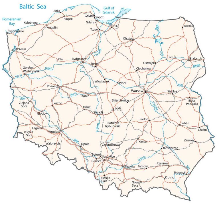 Map Of Poland Cities And Roads GIS Geography   Poland Map 768x717 