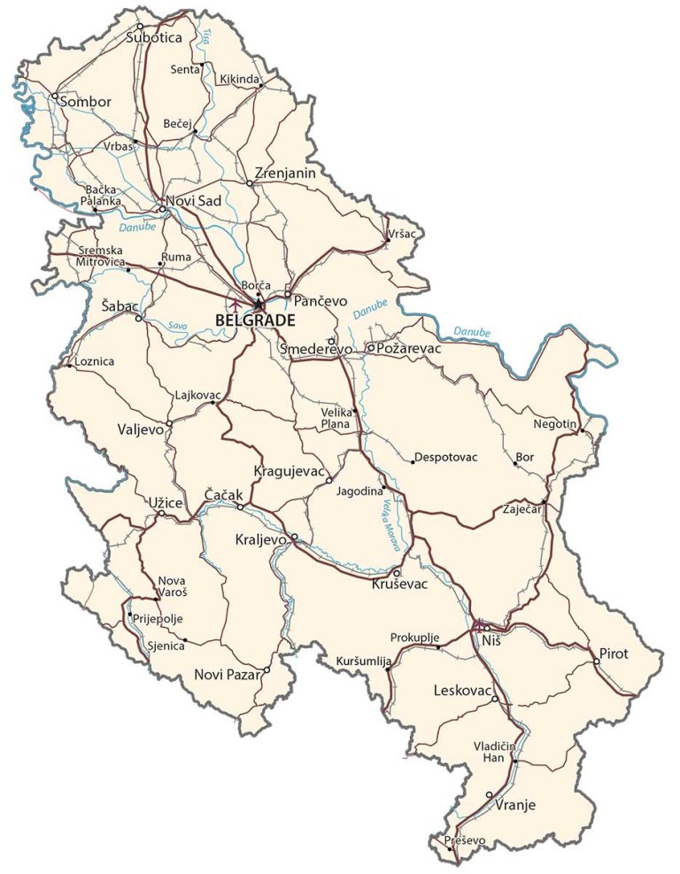 Map showing the geographical position of Vojvodina (Serbia) within Europe.