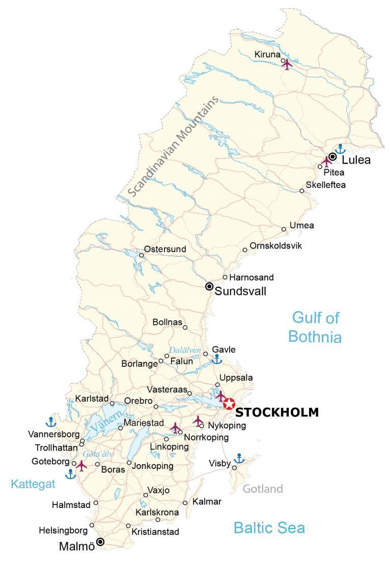 Map of Sweden and surrounding countries - Sweden surround