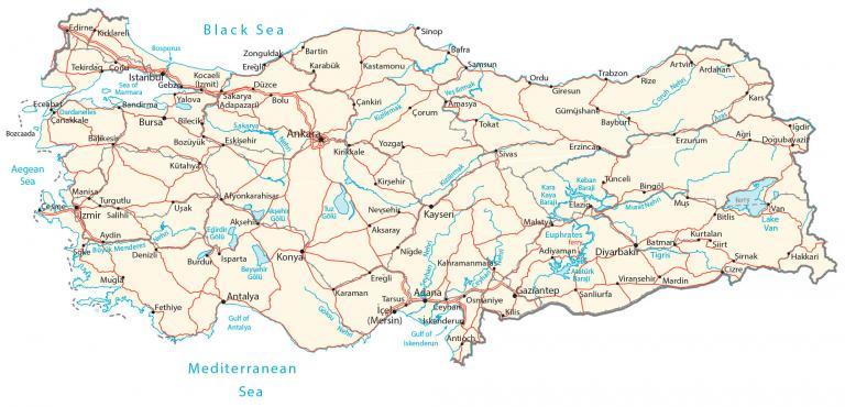 Map of Turkey – Cities and Roads