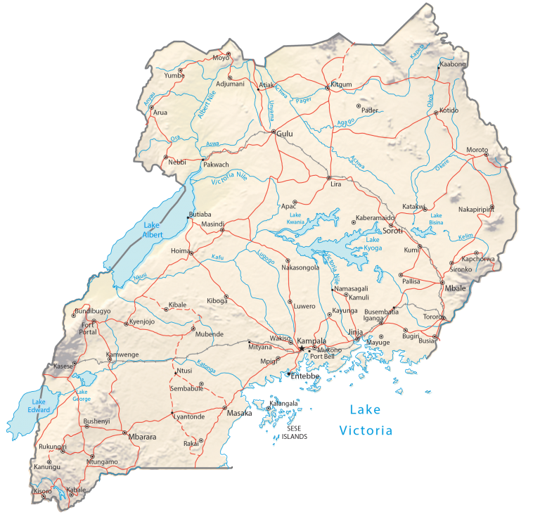 Uganda Physical Map