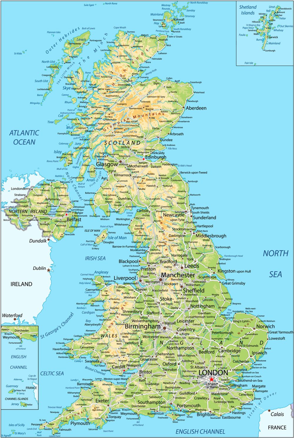 United Kingdom Physical Map