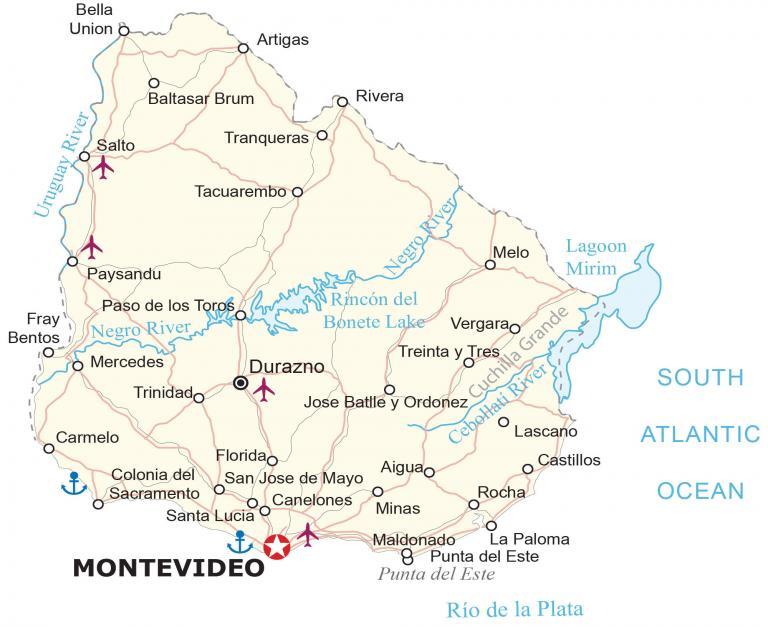 Map of Uruguay – Cities and Roads