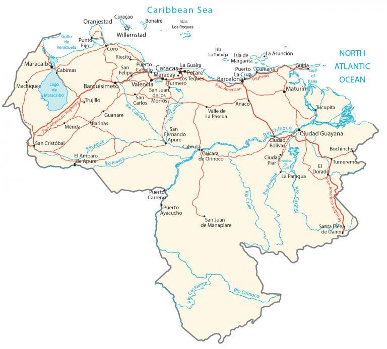 Map of Venezuela – Cities and Roads