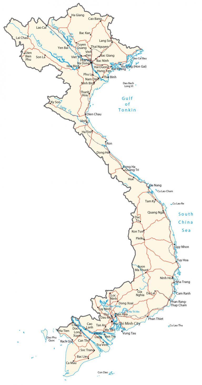 Map of Vietnam – Cities and Roads