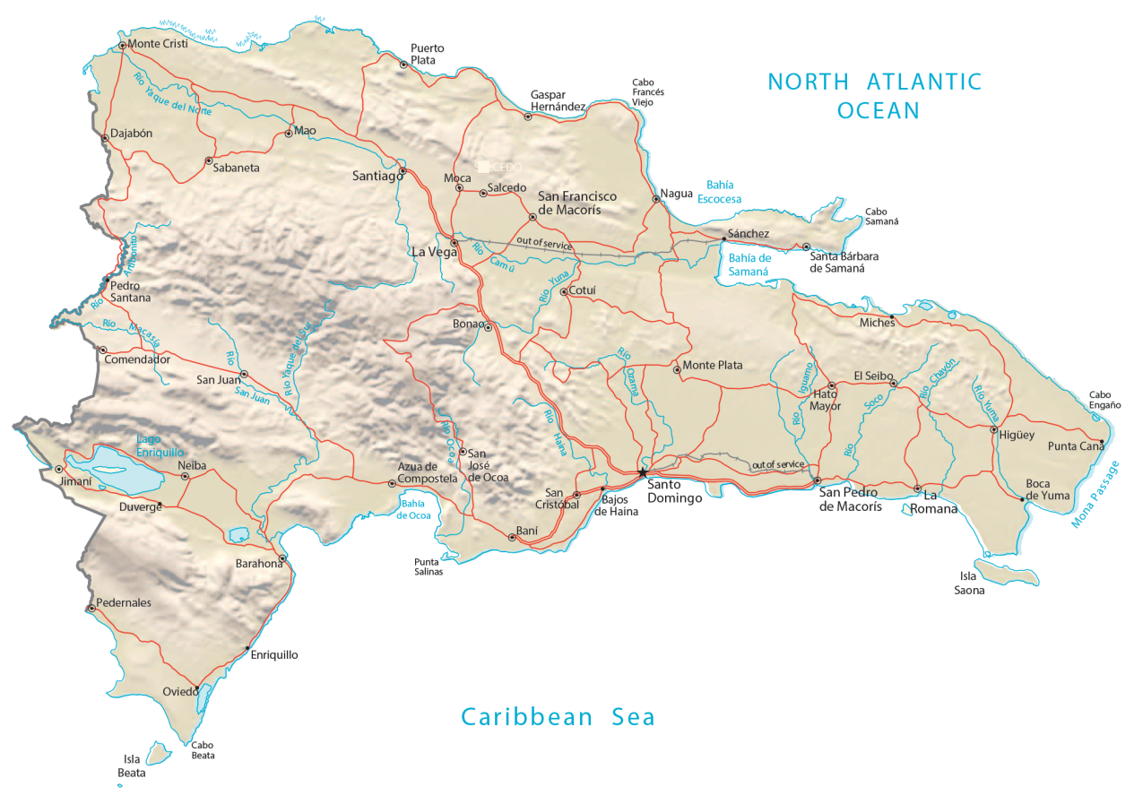 多米尼加共和国物理地图