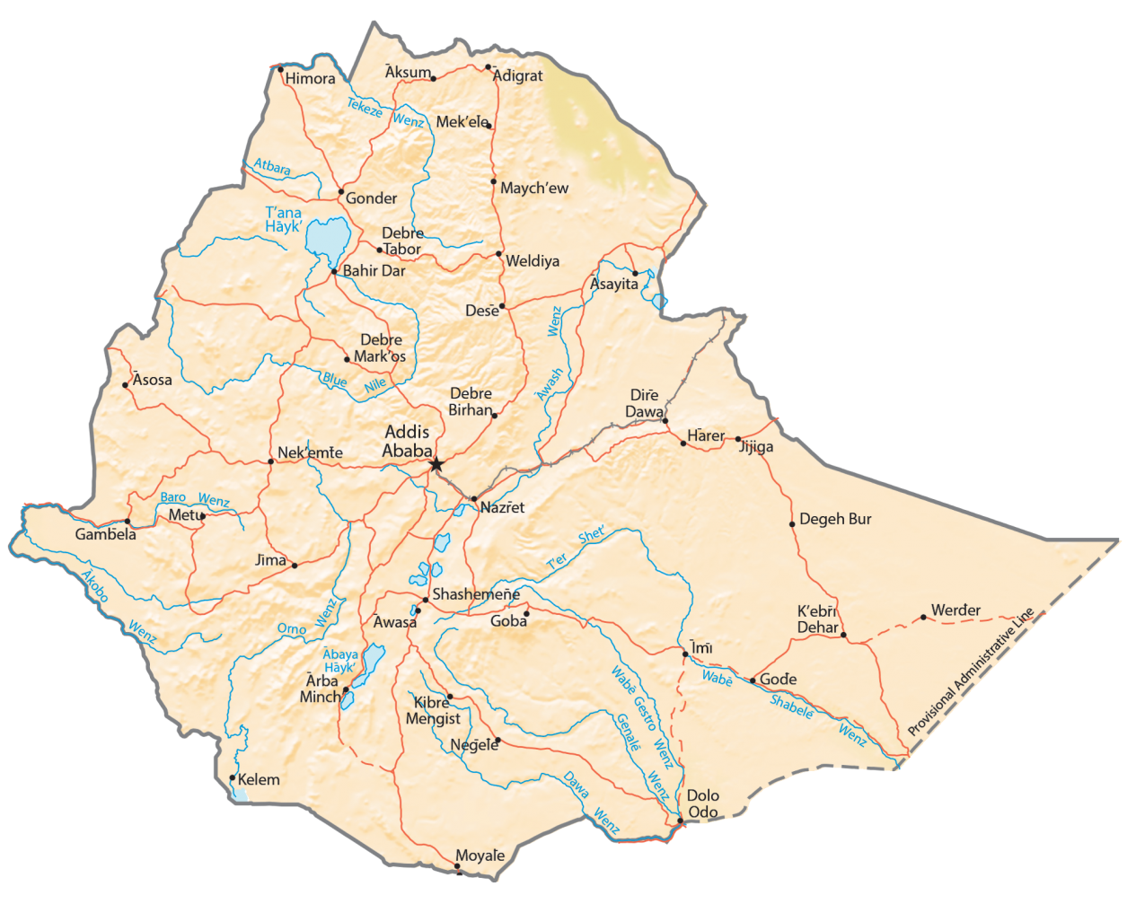 Ethiopia Physical Map