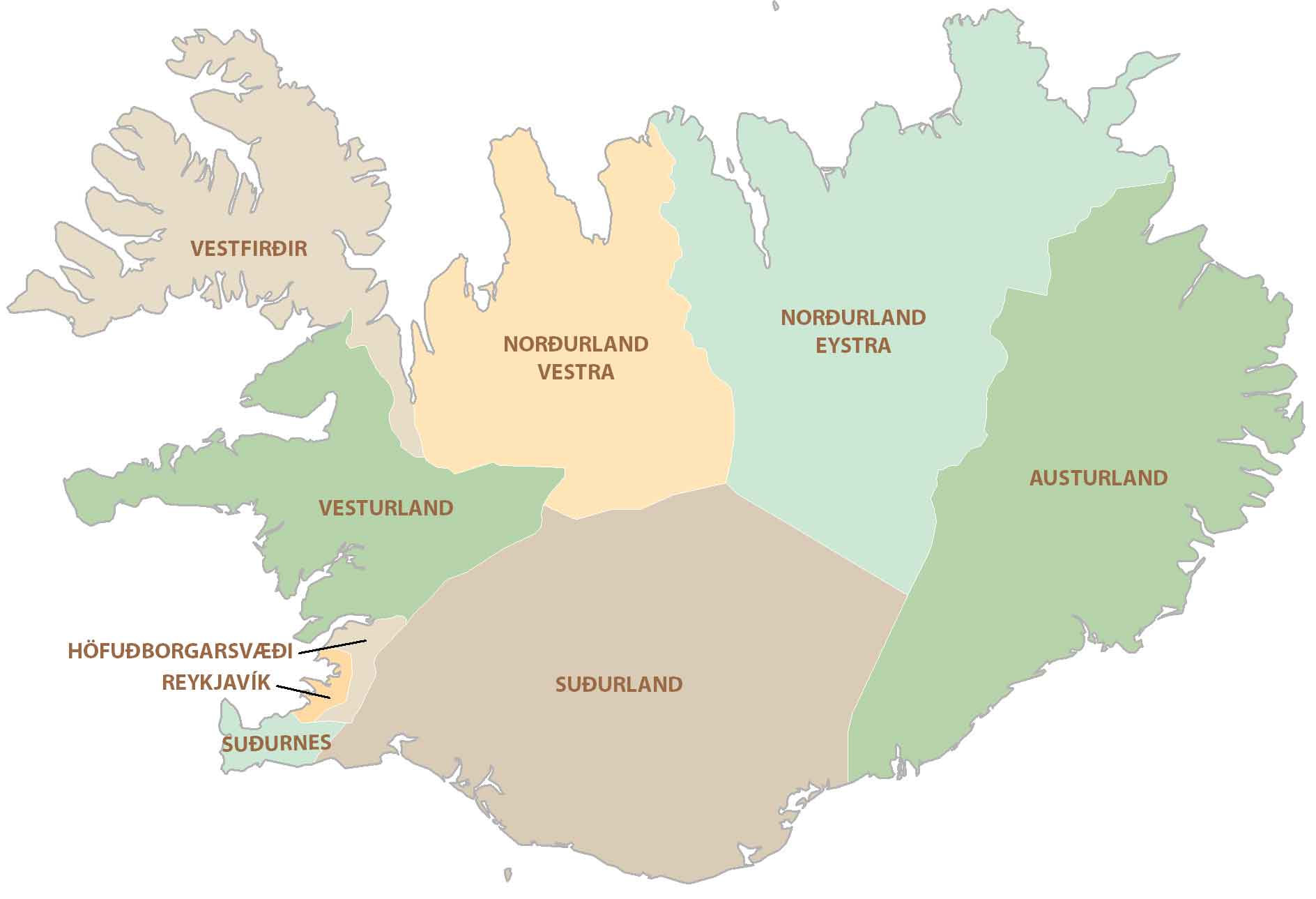 Iceland Regions Map
