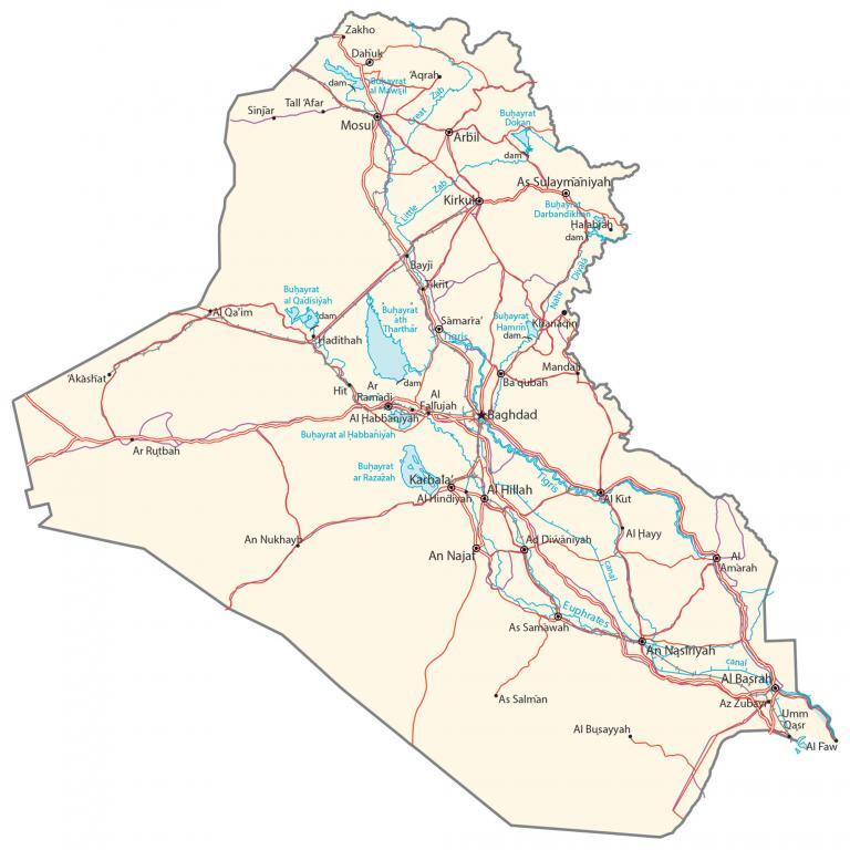 Iraq Map – Cities and Roads