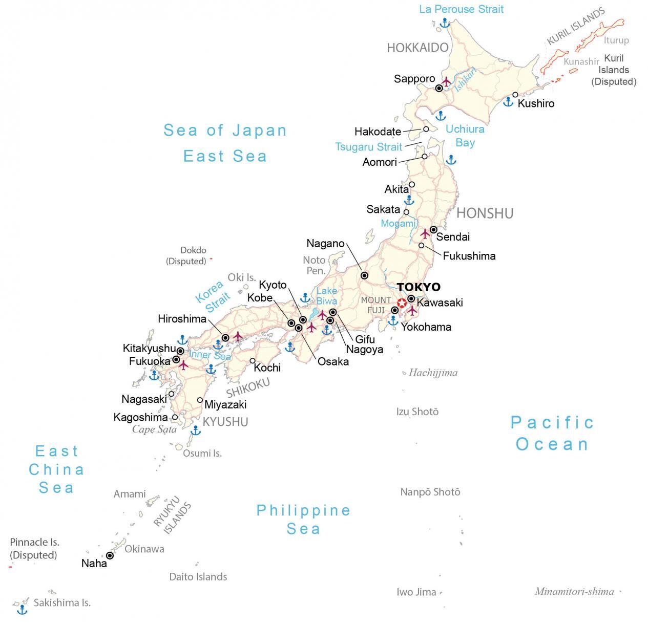 four major islands of japan location