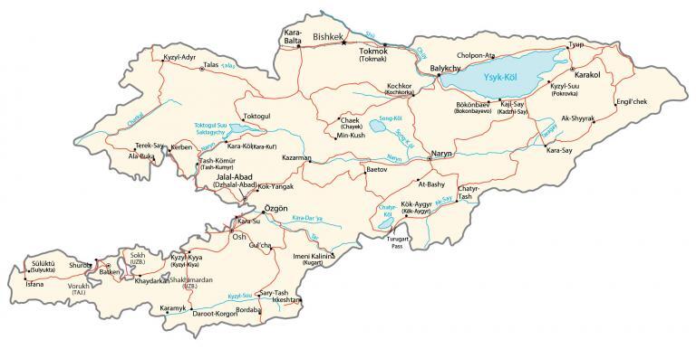 Kyrgyzstan Map – Cities and Roads