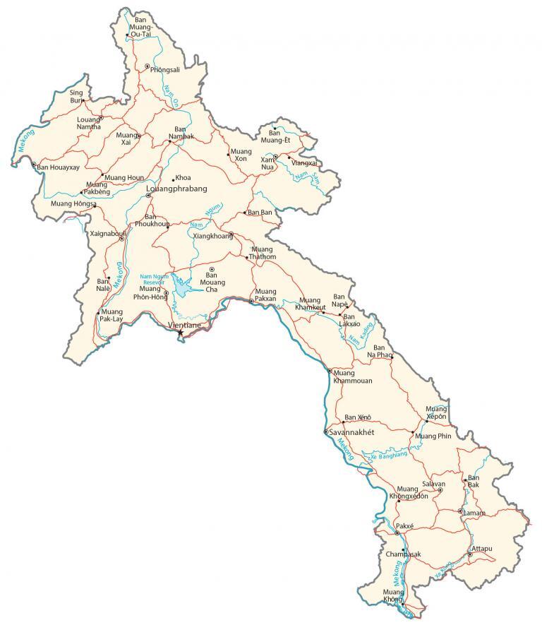 Laos Map Cities And Roads GIS Geography