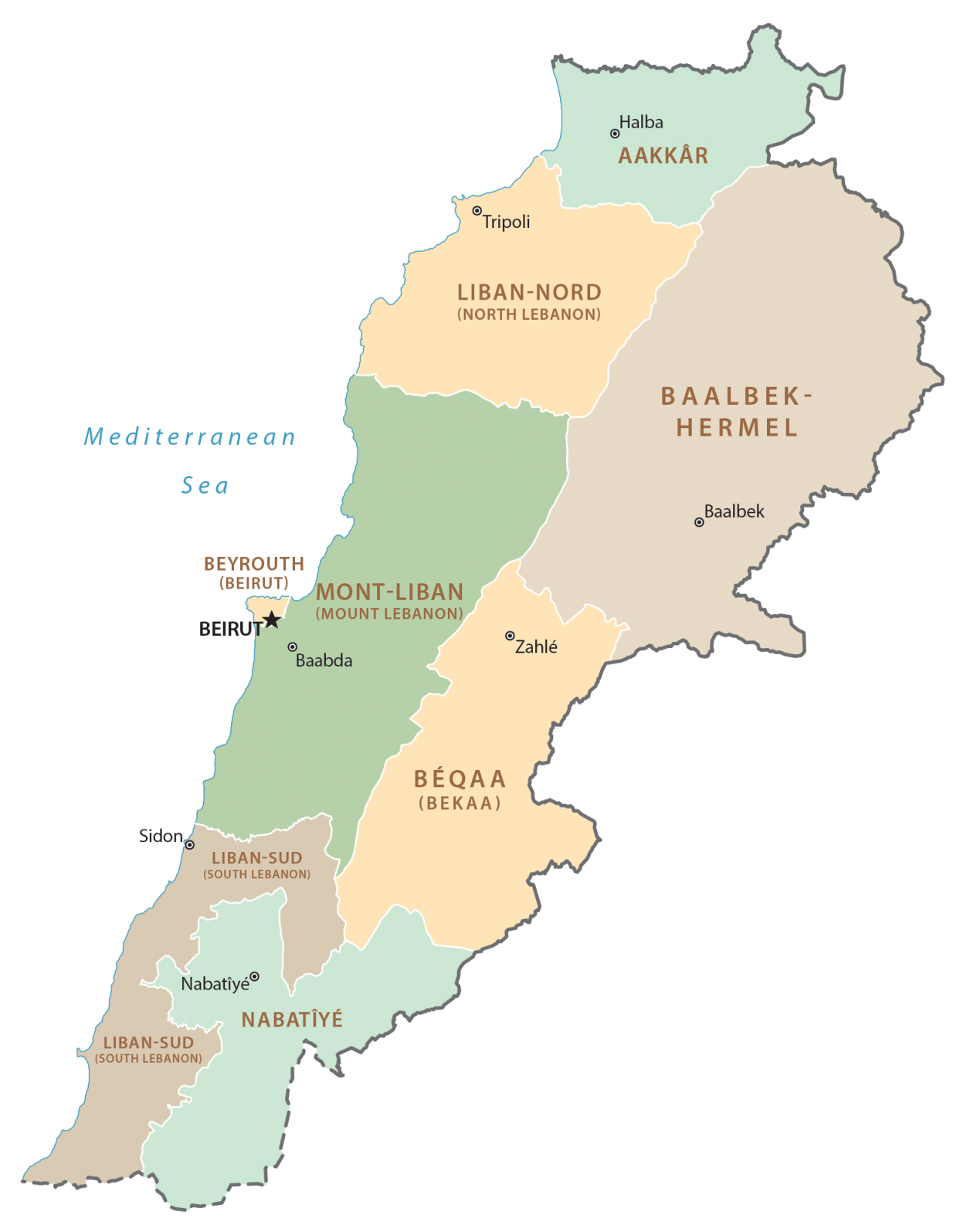Lebanon Governorates Map 1265x1595 